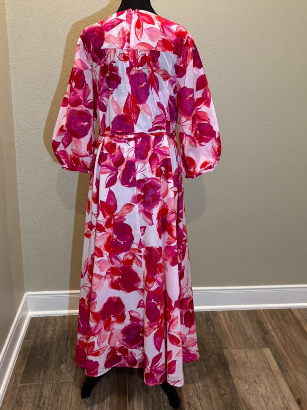 Calvin Klein Floral Puff Sleeve Belted Fit & Flare Dress Size 16 - Picture 8 of 13